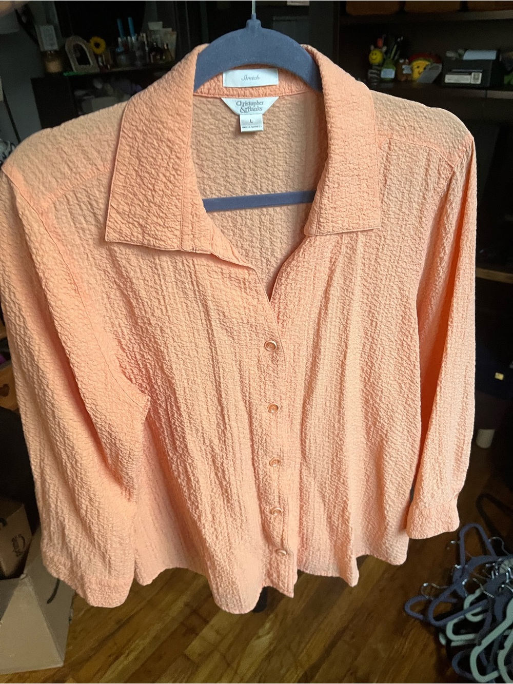 Christopher & Banks Orange Crinkle Button-Front Blouse